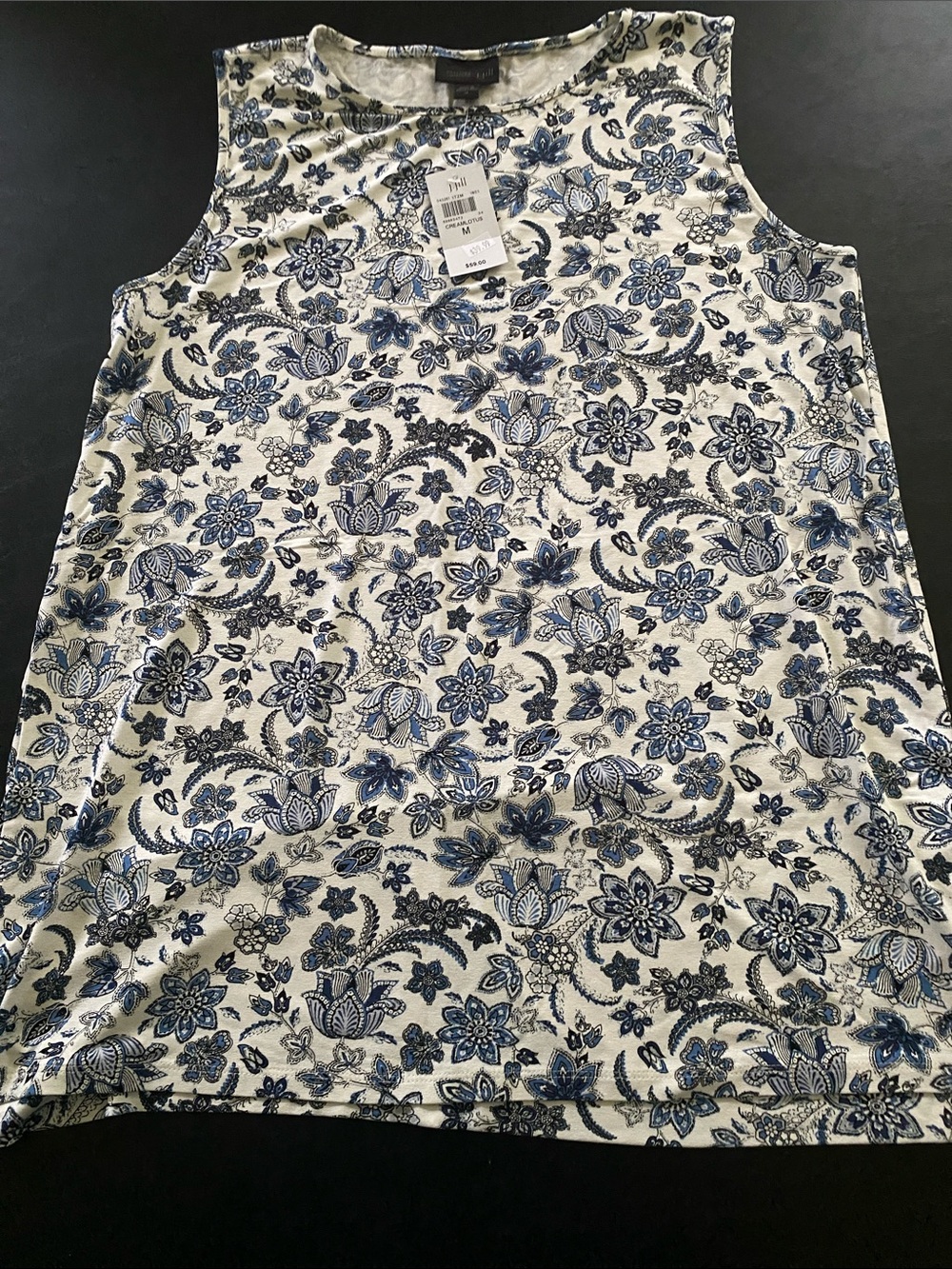 J. Jill White Tank Top with Blue Floral Print